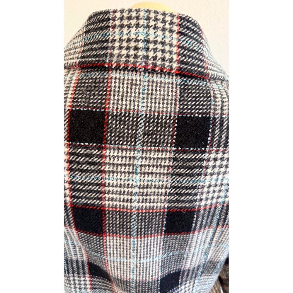 Guess Jeans Plaid Wool Blend Coat Womens L Black White Red Preppy Academia - Picture 9 of 16